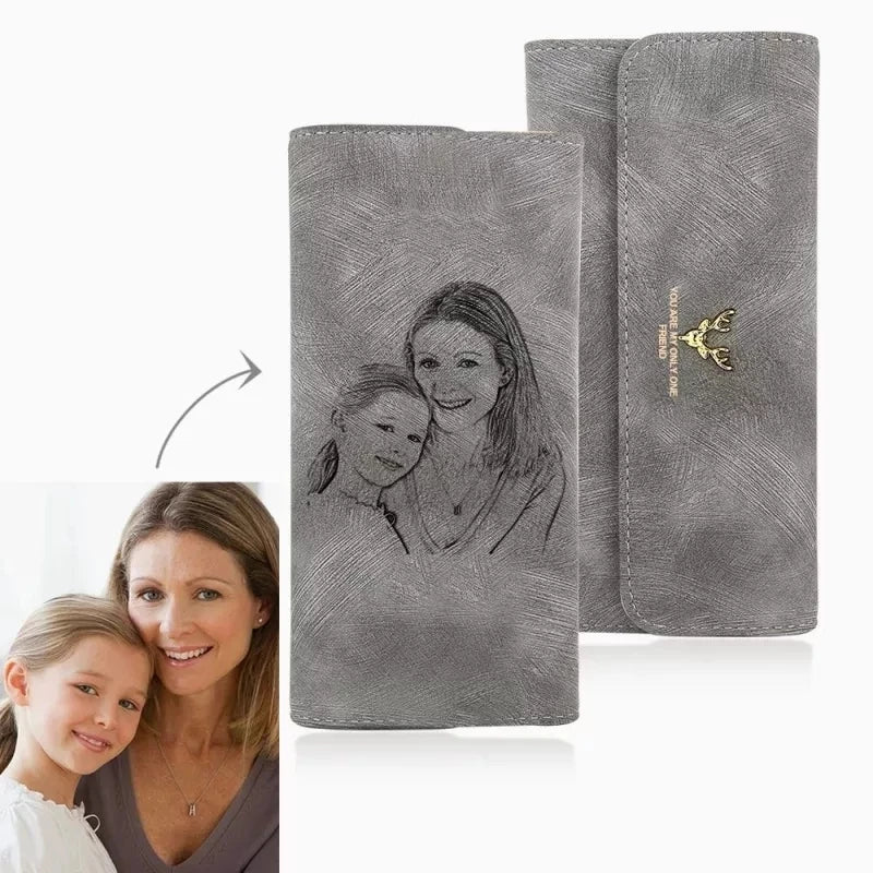 Custom Photo Engraved Trifold Wallet for Women – Personalised Gift