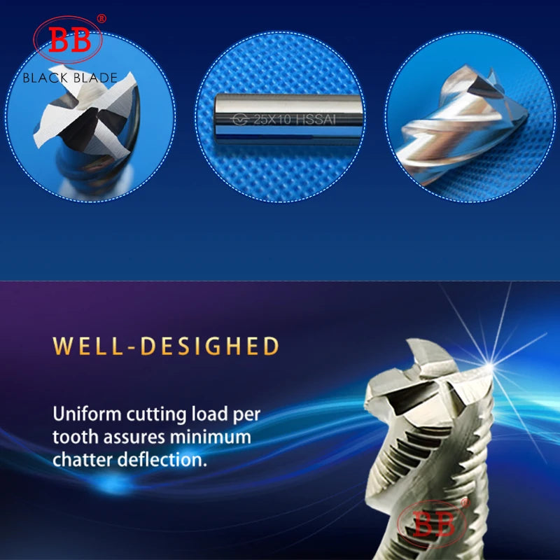 BB Roughing End Mill HSS 3 4 Flute Fine Pitch Teeth Aluminum Steel Machining TiN Coating Low Speed Metal Tool 6mm 7mm 8mm 10 12