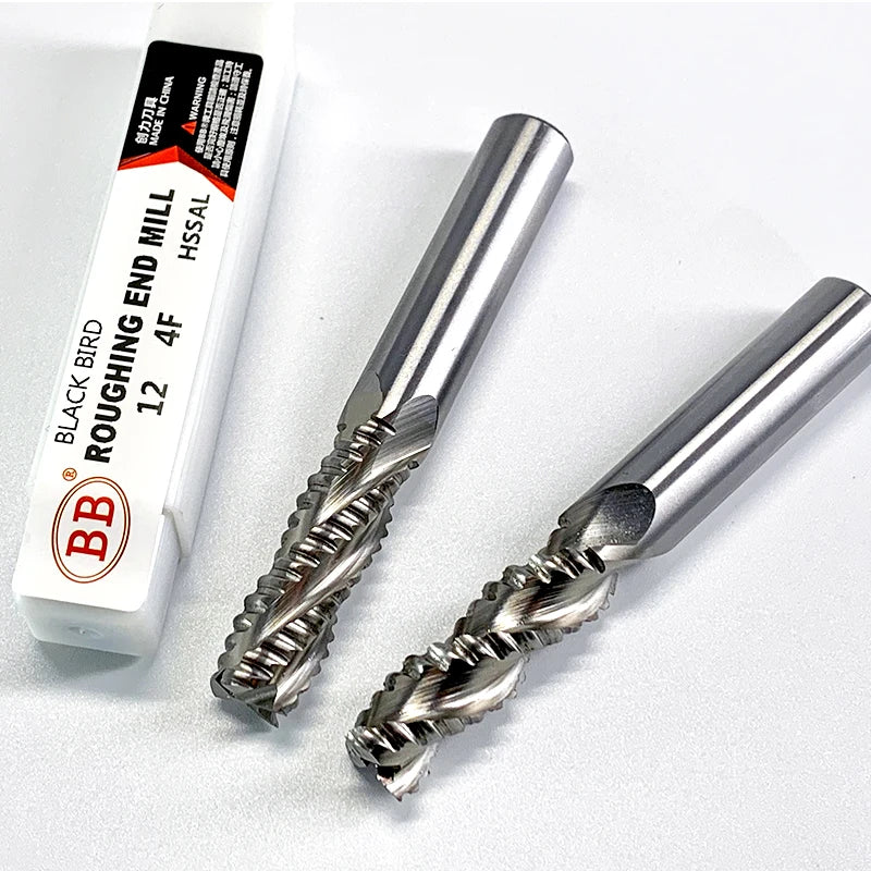 BB Roughing End Mill HSS 3 4 Flute Fine Pitch Teeth Aluminum Steel Machining TiN Coating Low Speed Metal Tool 6mm 7mm 8mm 10 12