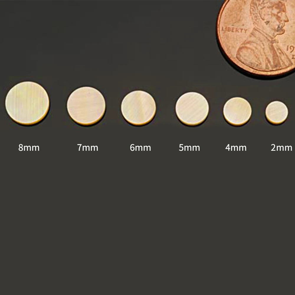 50pcs Mother of Pearl Guitar Fret Marker Dots – Yellow Shell Inlay for Luthiers