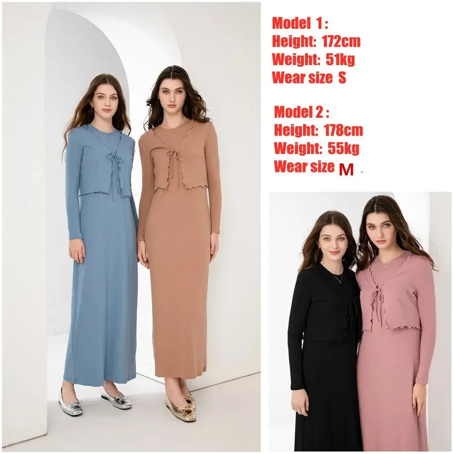 AS 2024 summer woman clothes lettuce cardigan + dress Ruffle Maxi Set nature fiber brand ribbing fabric(ship out in 1 day)