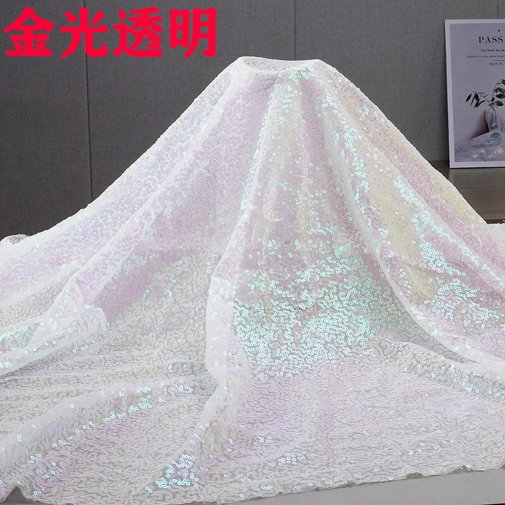 3mm Illusion Small Sequin Embroidered Fabric Stage Evening Dress Embroidered Fabric Background Tablecloth Luggage Fabric