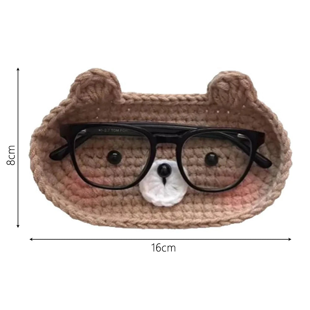Handmade Crochet Bear Eyeglass Holder Tray – Cute Desktop Organiser & Mother's Day Gift