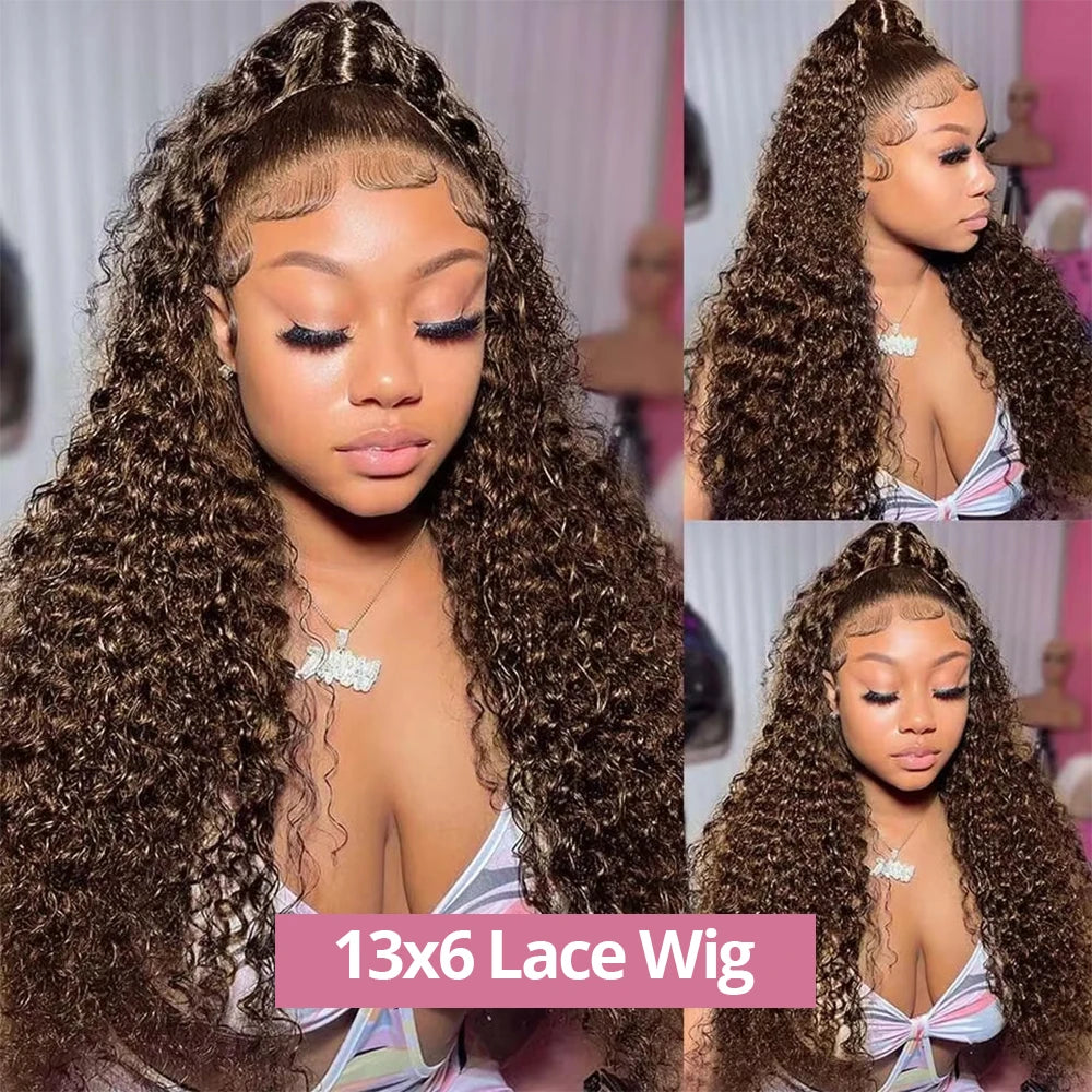 Chocolate Brown Deep Wave 13x6 Lace Front Wig Human Hair Curly #4 Colored Transparent 13x4 Lace Frontal Wig For Women Brazilian