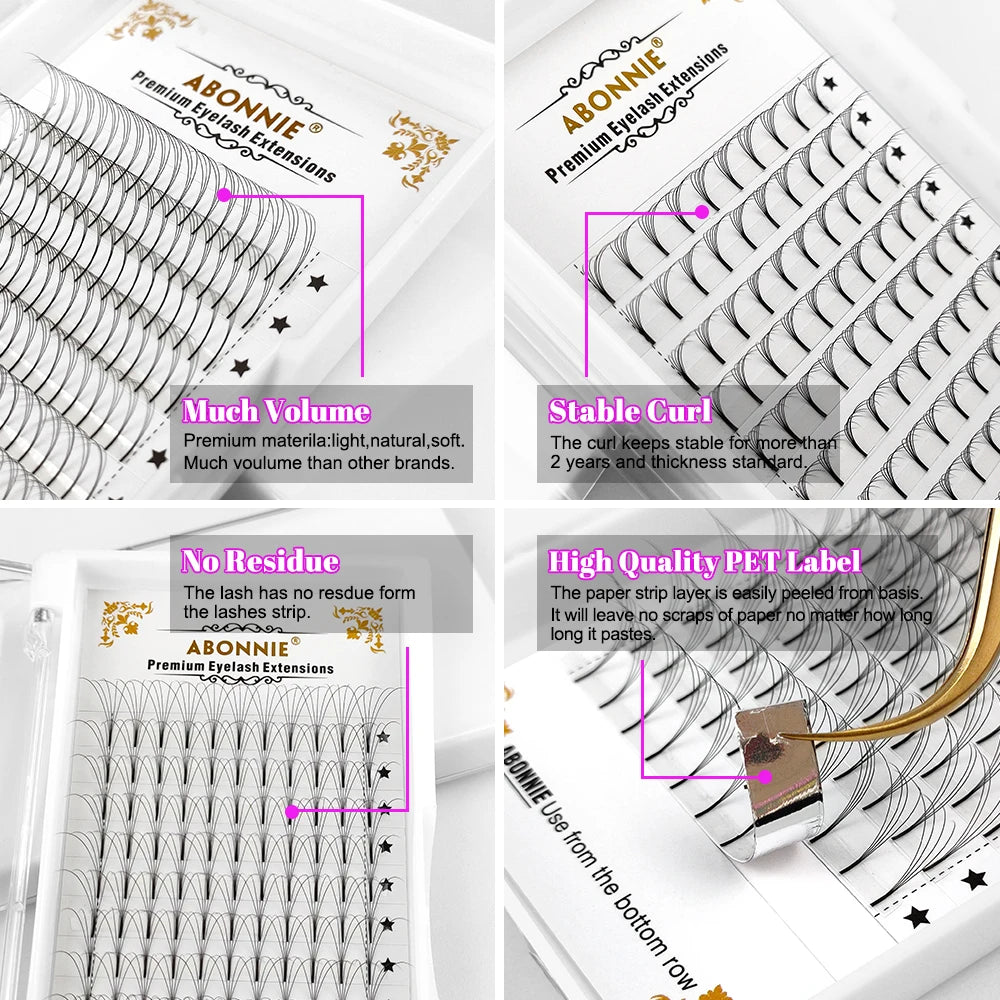 ABONNIE 3D/4D/5D/6D Long Stem Short Stem Premade Fans Russian Volume Eyelashes Extension Mink Lashes Individual Lash Extensions