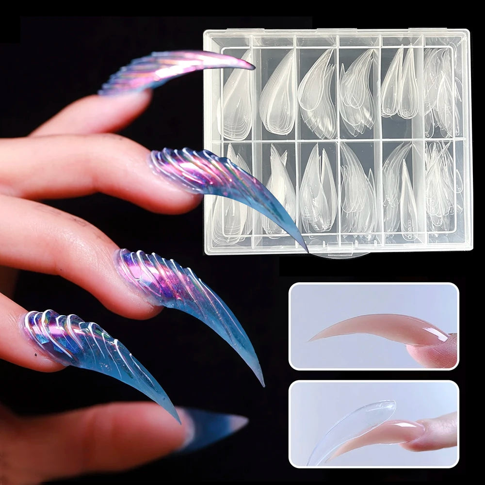 140pcs Dragon Claw Clear Dual Nail Form 3D Cat Claw Hawk Sculptural Nail Tips Full Cover Molds for Poly Nail Gel Extension