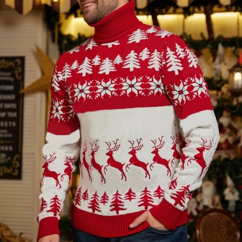 2025 New Christmas Family Look Mother Father Kids Matching Sweaters Warm Thick Turtleneck Knitwear Mom Knitted Dress Xmas Outfit