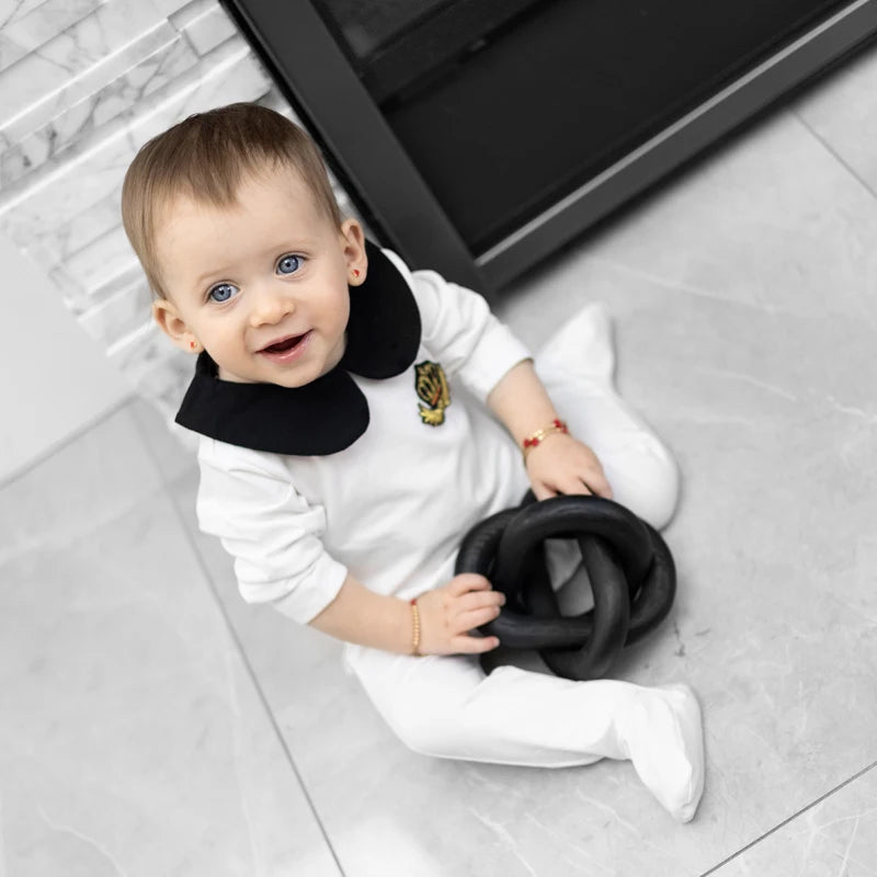 Ali Plus SS25 Shabbos pajama white and black girls boys baby toddler lounge robe with embroidered red crown