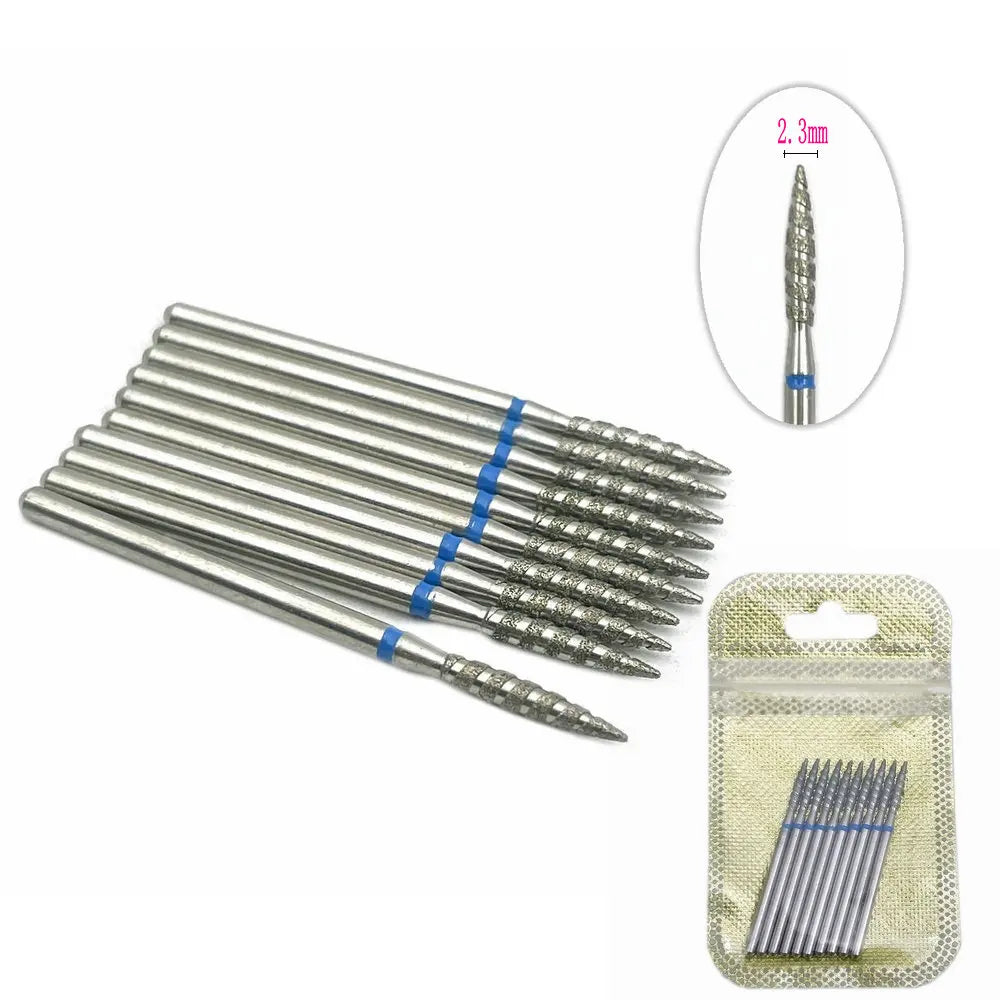 10Pcs  Flame Nail Drill Bits Diamond Cutters for Manicure Cuticle Clean Burr Diamond Mill Nails Accessories Tool