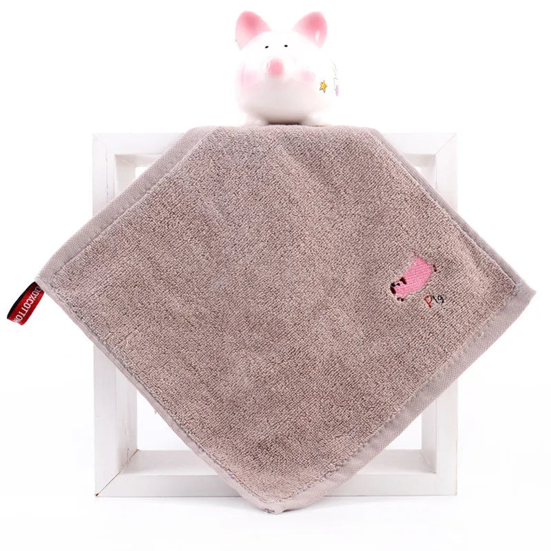 1Pcs 25x25cm 100% Cotton Cartoon Animal Embroidered Small Square Towel Baby Hand Wash Face
