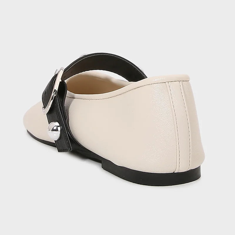 Ballet Flats for Ladies 2025 Spring Rivet Design Buckle Strap Soft Leather Women Footwear Light Comfortable Leisure Female Shoes