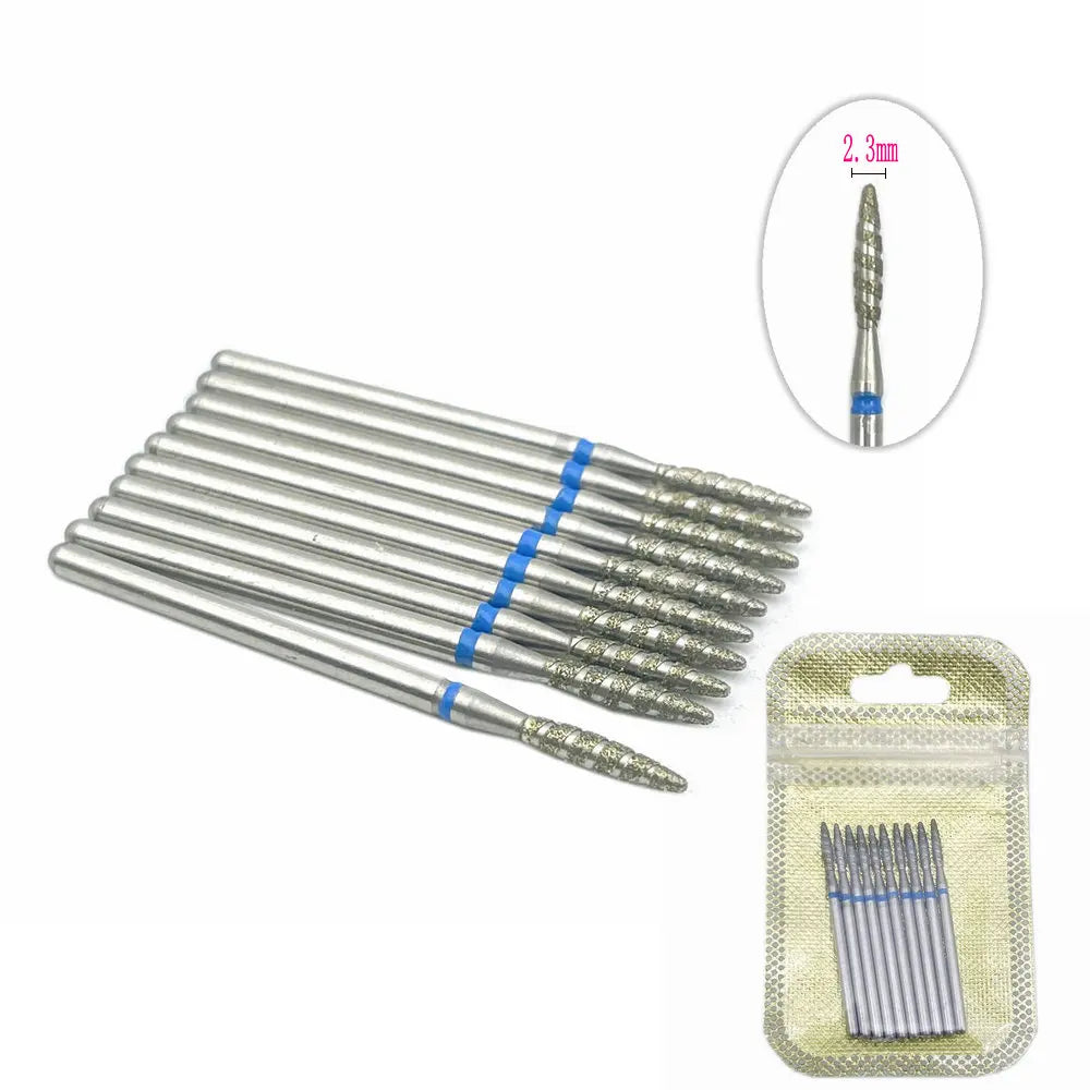 10Pcs  Flame Nail Drill Bits Diamond Cutters for Manicure Cuticle Clean Burr Diamond Mill Nails Accessories Tool