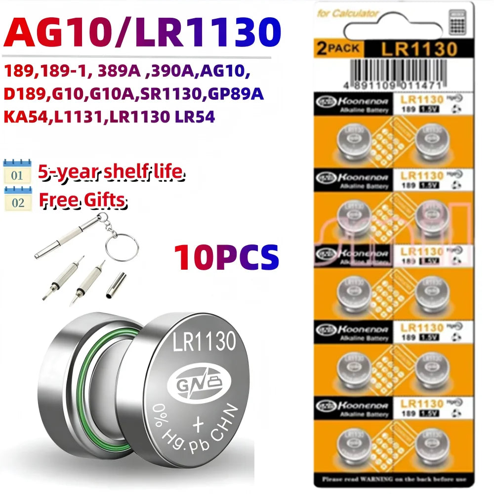 10PCS AG13 LR44 1.5V Button Batteries LR41 LR1130 LR626 SR621SW SR626SW SR920SW SR721SW Alkaline battery Cell Coin for Watch Toy