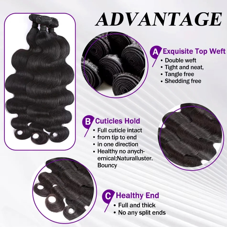 30 40 Inch 12A 14A Body Wave Human Hair Bundle Natural Black 3 4 Bundles Remy Unprocessed Virgin  Raw Human Hair Extensions