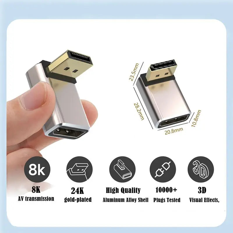 8K 1.4 Version Metal Shell DP Revolving Mother 90 Degree Vertical Bending High-Definition Adapter Support 8k@60Hz DisplayPort