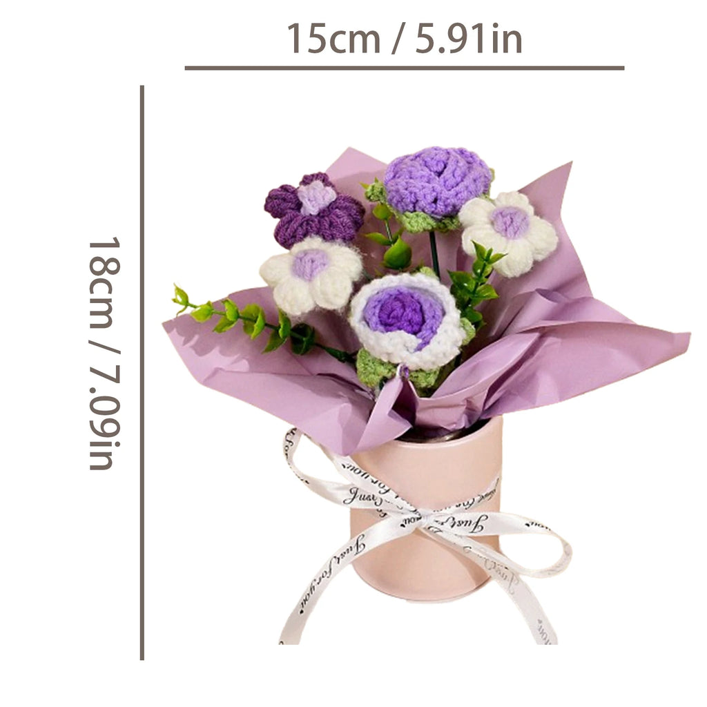 Handmade Crochet Rose & Daisy Bouquet – Everlasting Knitted Flower Gift