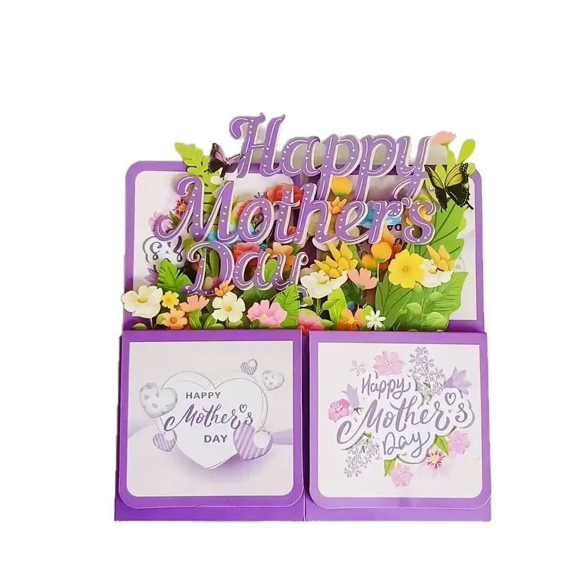3D Purple Floral Pop-up Mother's Day Card with Envelope – Laser Cut Gift for Mum