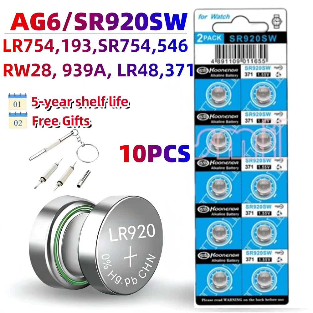 10PCS AG13 LR44 1.5V Button Batteries LR41 LR1130 LR626 SR621SW SR626SW SR920SW SR721SW Alkaline battery Cell Coin for Watch Toy
