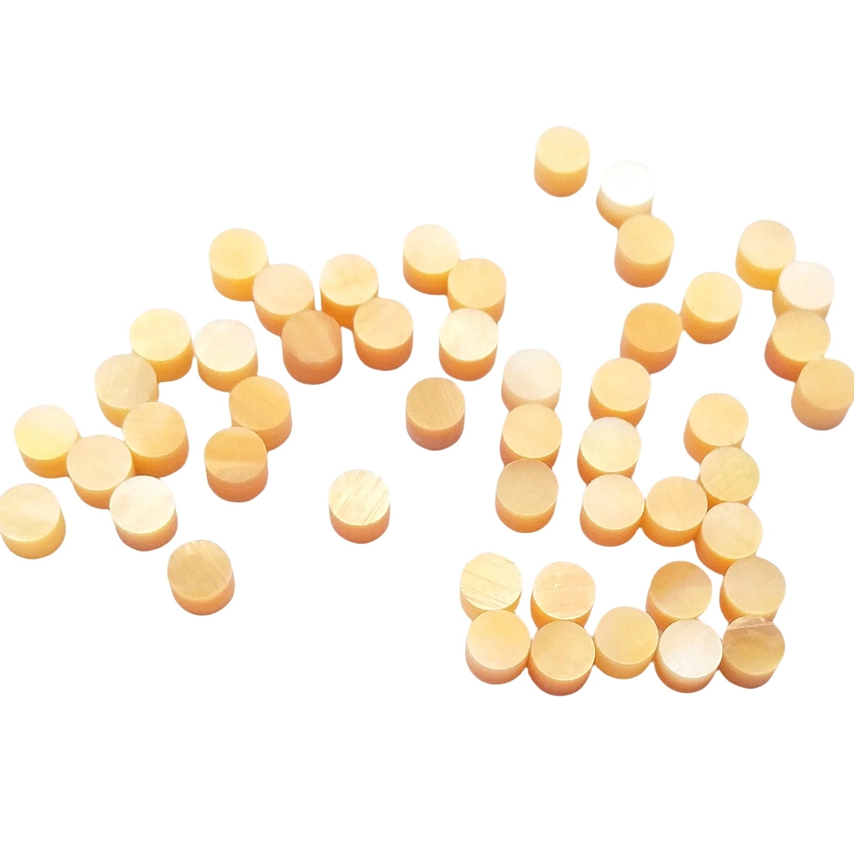 50pcs Mother of Pearl Guitar Fret Marker Dots – Yellow Shell Inlay for Luthiers