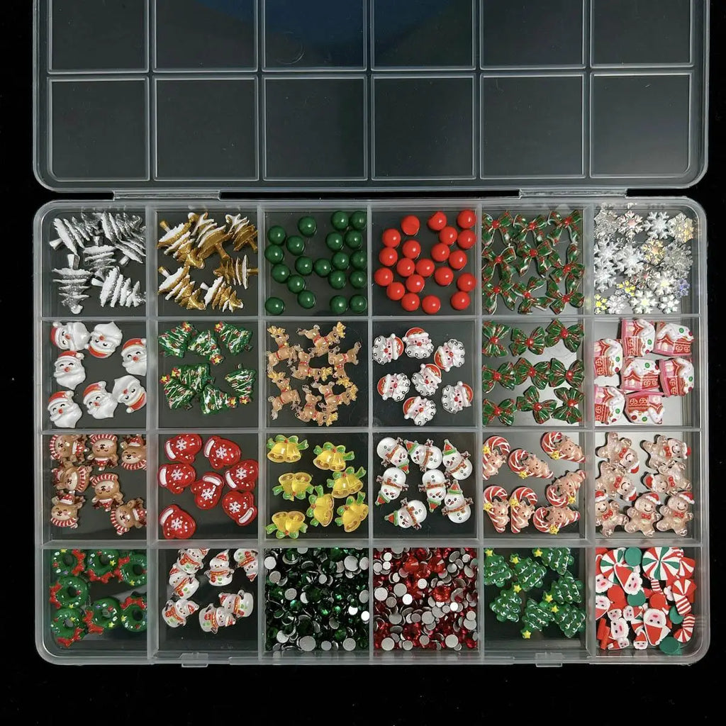 1 Box Cute Cartoon Resin Christmas Series Nail Charms Santa Claus Snowman Bow Rhinestone Nail Art Decoration For Manicure DIY