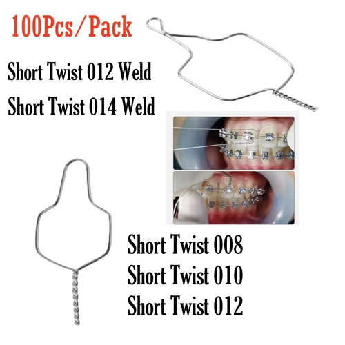 100Pcs/Pack Dental Orthodontic Kobayashi Wire Preformed Ligature Wire  Long Short Twist Weld 0.008-0.014 for Metal Bracket Brace