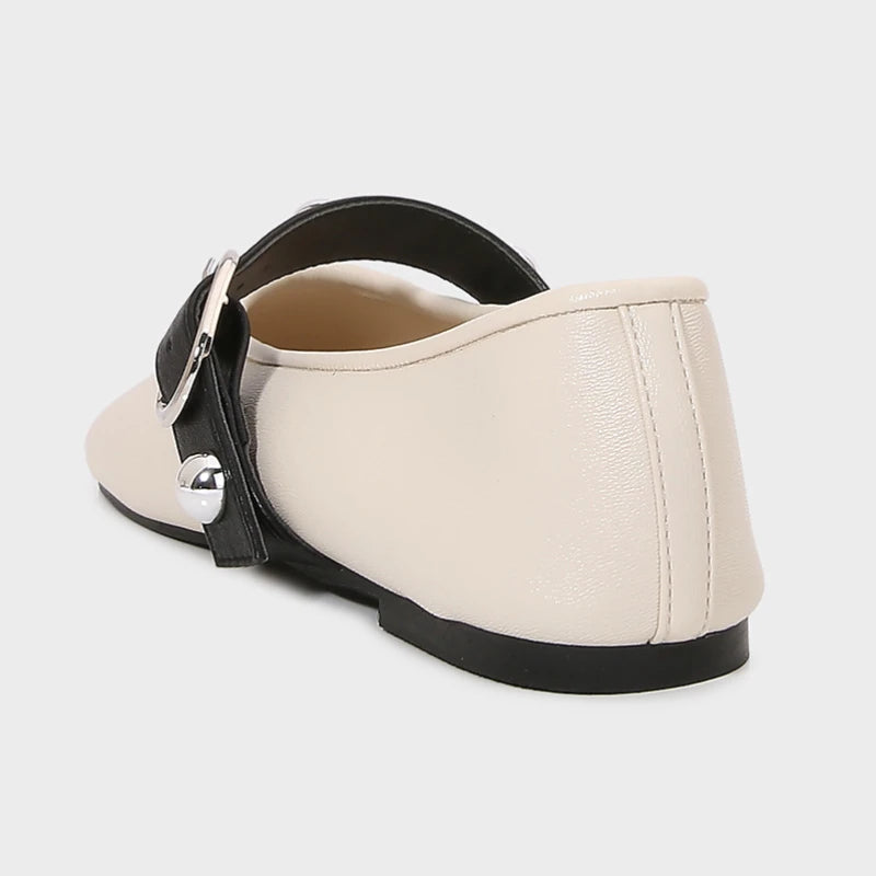Ballet Flats for Ladies 2025 Spring Rivet Design Buckle Strap Soft Leather Women Footwear Light Comfortable Leisure Female Shoes