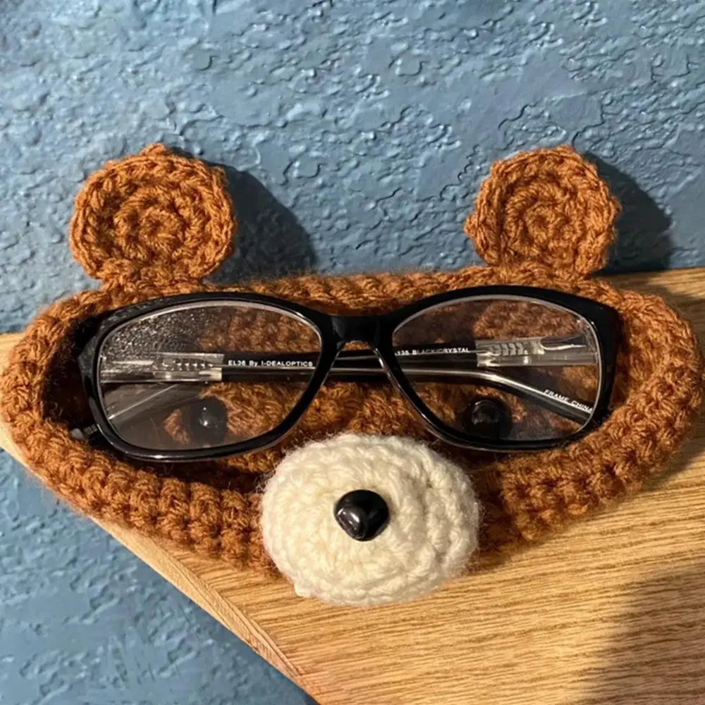 Handmade Crochet Bear Eyeglass Holder Tray – Cute Desktop Organiser & Mother's Day Gift