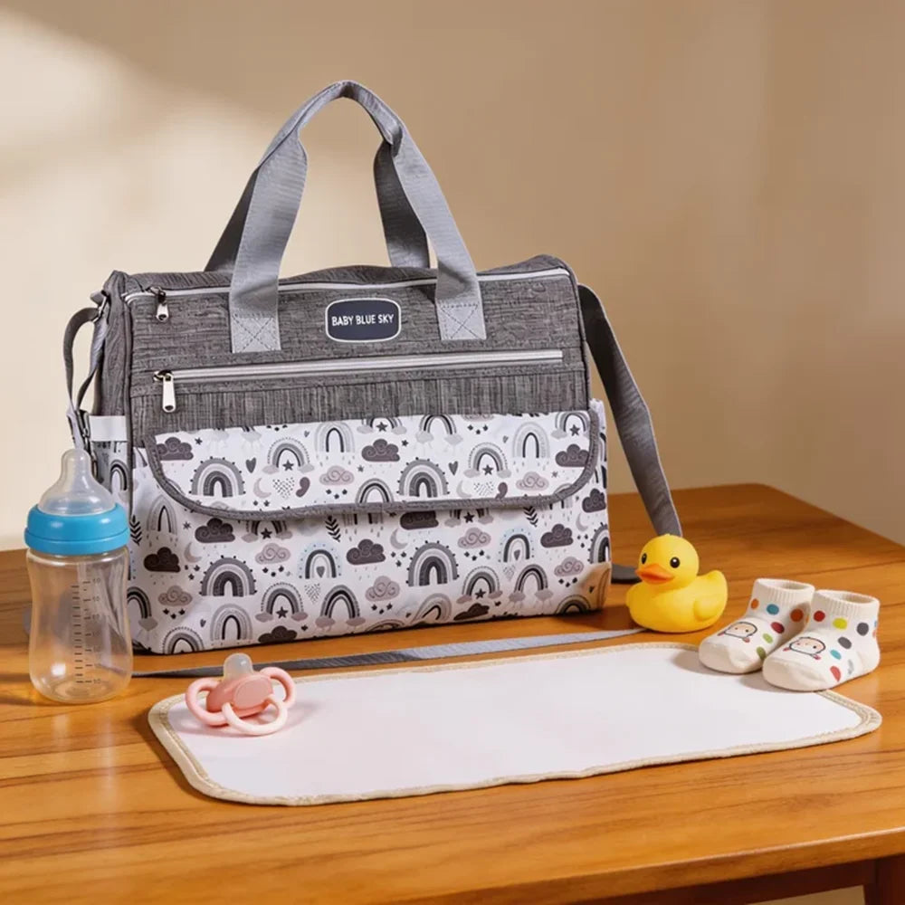 Cloud Print Crossbody Mummy Bag – Large Capacity Travel Diaper Bag