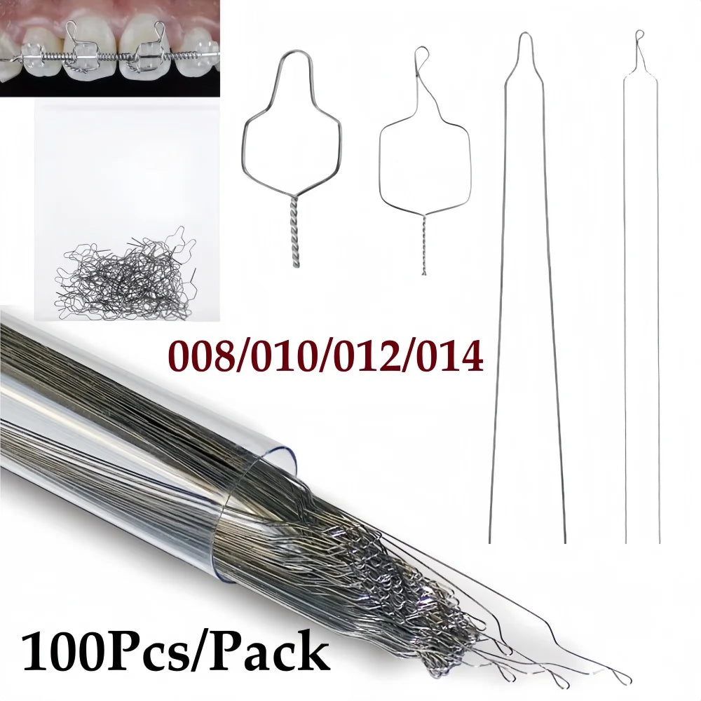 100Pcs/Pack Dental Orthodontic Kobayashi Wire Preformed Ligature Wire  Long Short Twist Weld 0.008-0.014 for Metal Bracket Brace