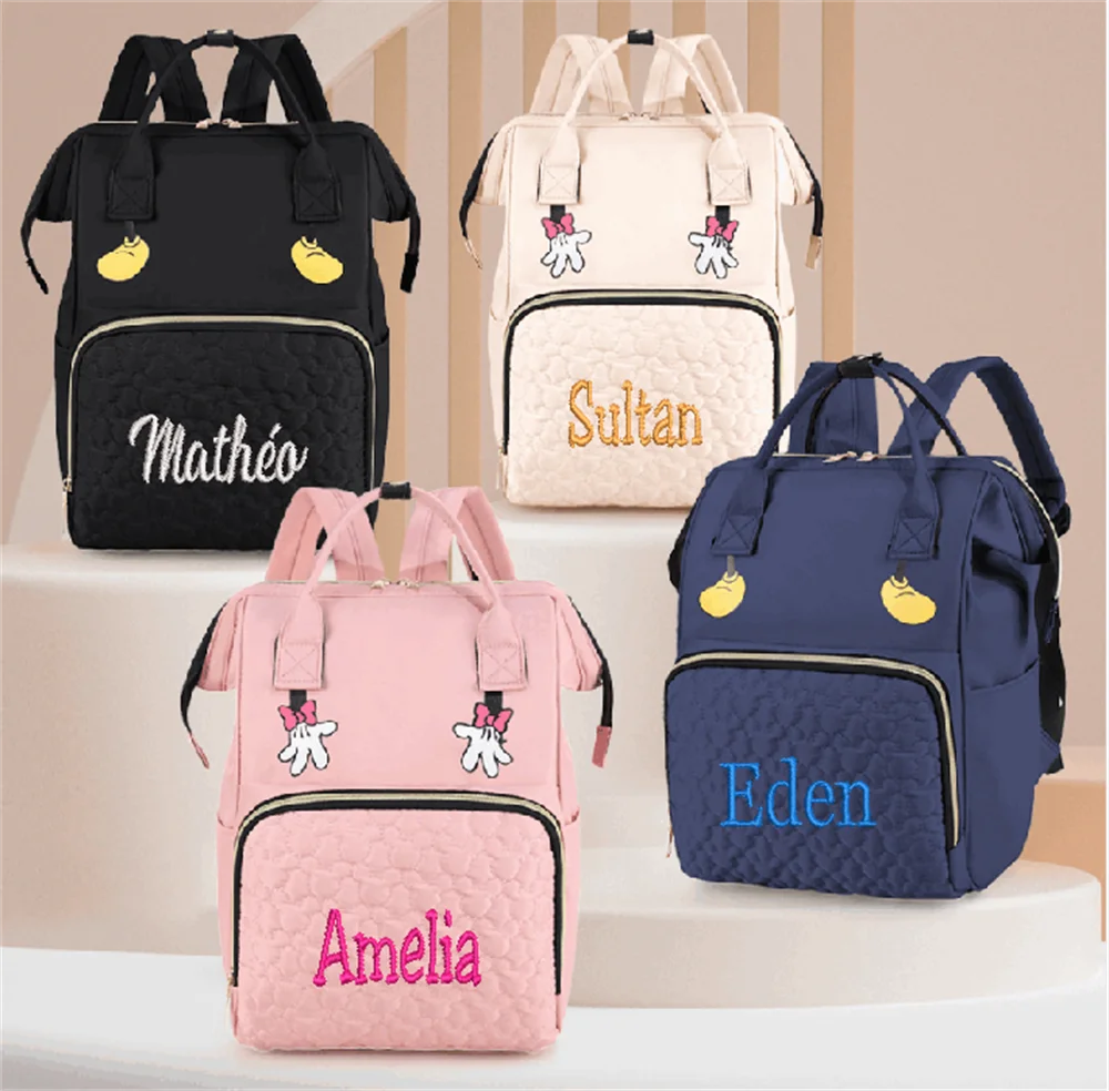 Personalised Embroidery Name Mummy Backpack – Large Capacity Multi-Compartment Travel Bag