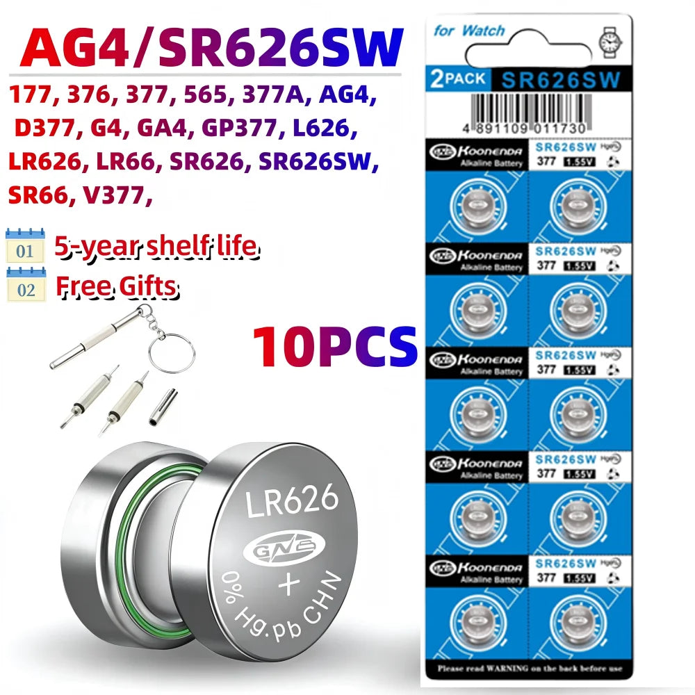 10PCS AG13 LR44 1.5V Button Batteries LR41 LR1130 LR626 SR621SW SR626SW SR920SW SR721SW Alkaline battery Cell Coin for Watch Toy