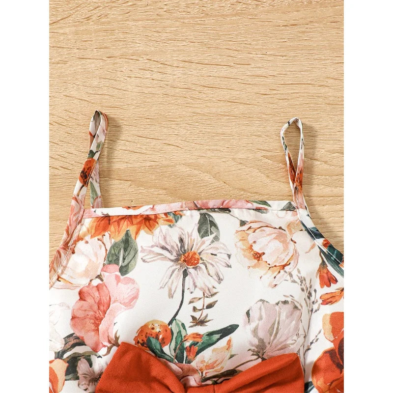 Clothes for Kids Girl 1-6 Years 2PCS Set Sling Floral Dress Solid Short Sleeves Overcoat Costume Summer Dress Girl Outfit