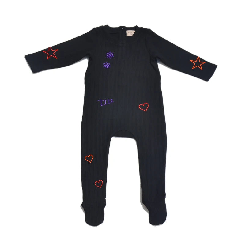 Ali-Plus Kids Embroidery Ribbed Cotton Collection Sibling Clothing Girl Boy Sets Bro Sis Pajamas Full Sleeve For Winter Children