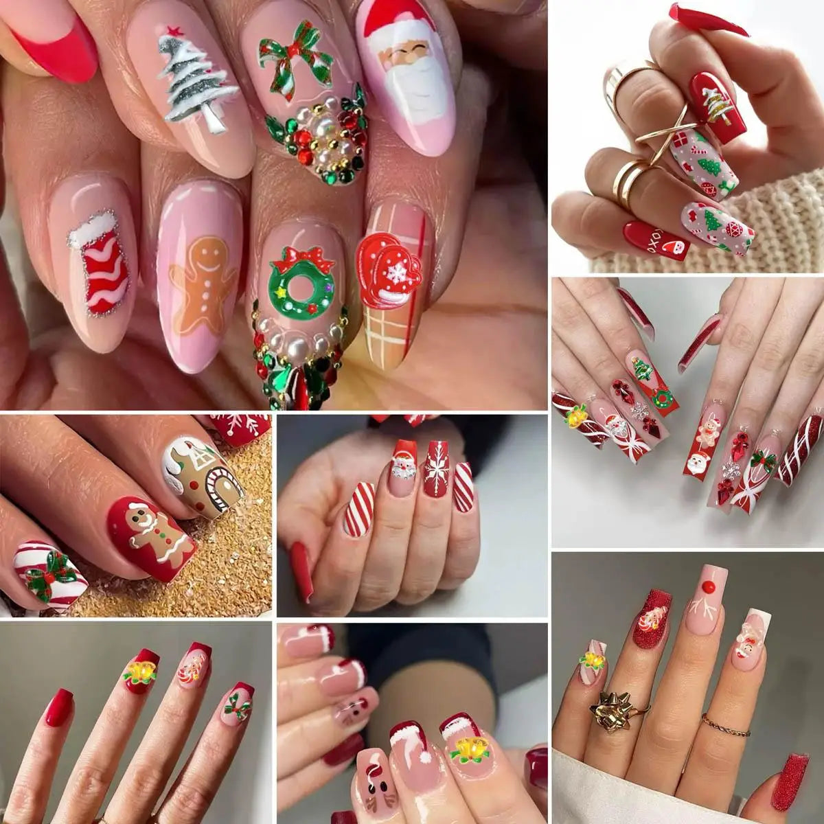 1 Box Cute Cartoon Resin Christmas Series Nail Charms Santa Claus Snowman Bow Rhinestone Nail Art Decoration For Manicure DIY