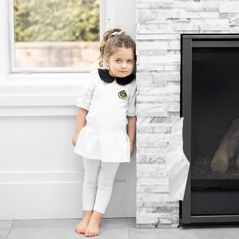 Ali Plus SS25 Shabbos pajama white and black girls boys baby toddler lounge robe with embroidered red crown