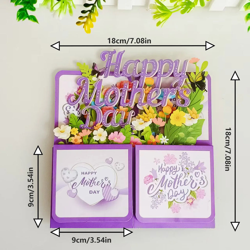 3D Purple Floral Pop-up Mother's Day Card with Envelope – Laser Cut Gift for Mum