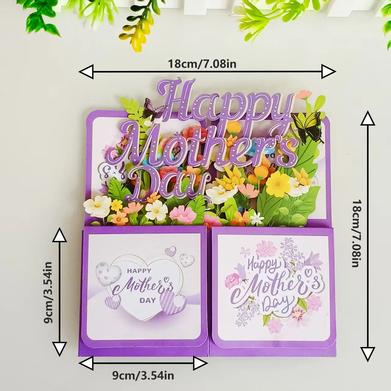 3D Purple Floral Pop-up Mother's Day Card with Envelope – Laser Cut Gift for Mum