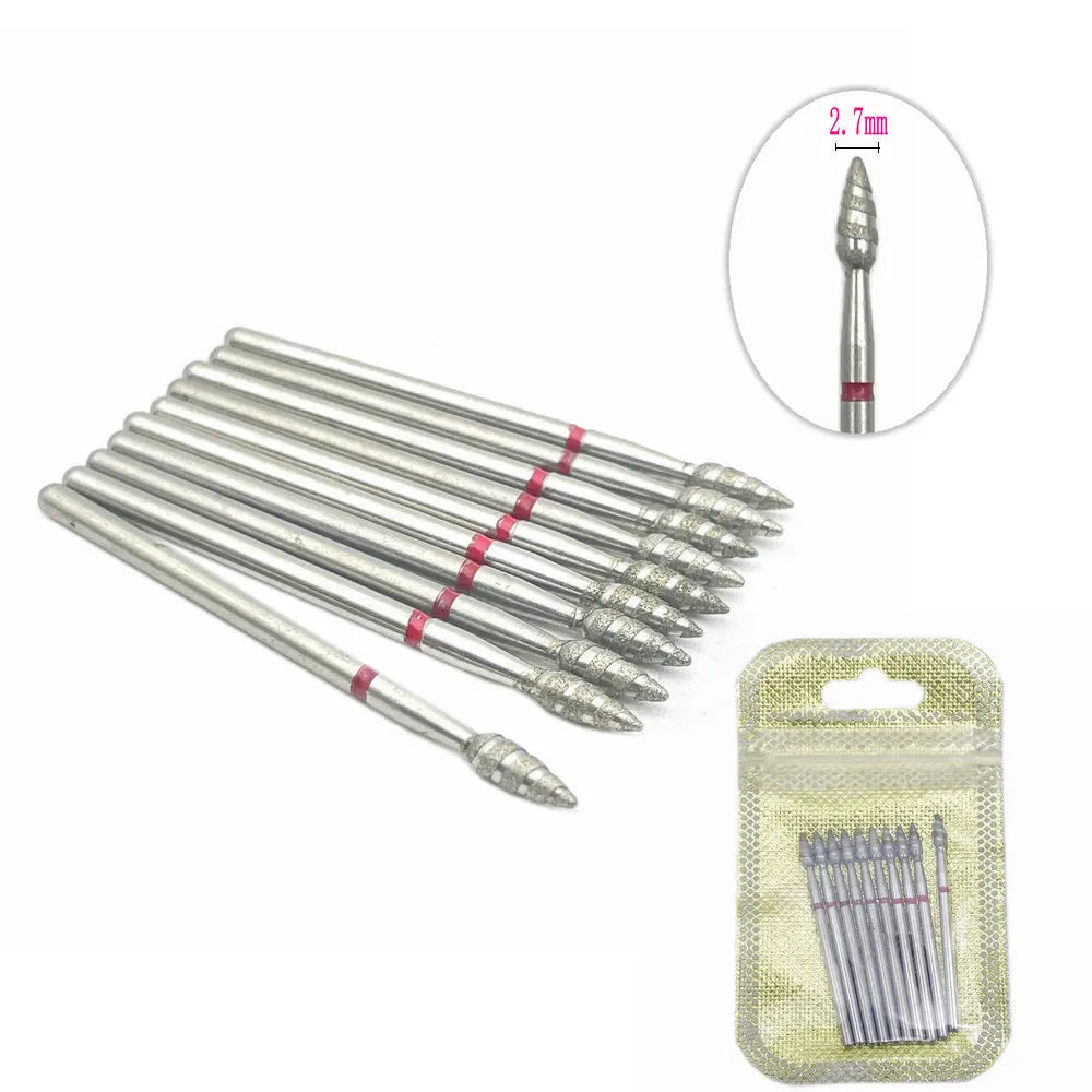 10Pcs  Flame Nail Drill Bits Diamond Cutters for Manicure Cuticle Clean Burr Diamond Mill Nails Accessories Tool