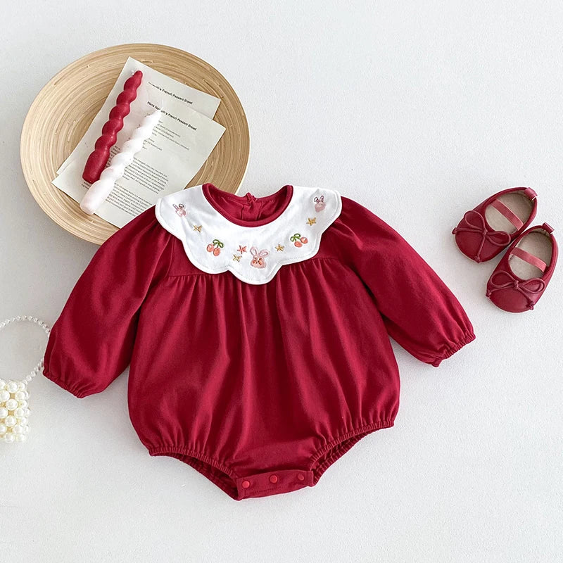 Christmas Newborn Kids Baby Girls Embroidered Rabbit Sweet New Year Gift Princess Rompers Infant New Baby Girls Rompers Clothes