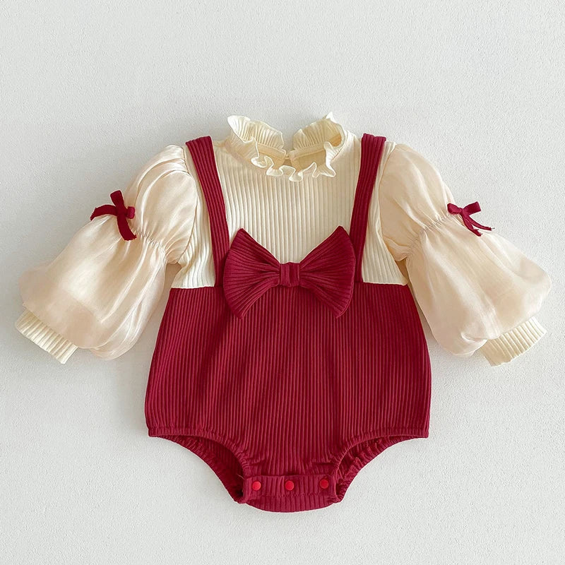 Christmas Newborn Kids Baby Girls Embroidered Rabbit Sweet New Year Gift Princess Rompers Infant New Baby Girls Rompers Clothes