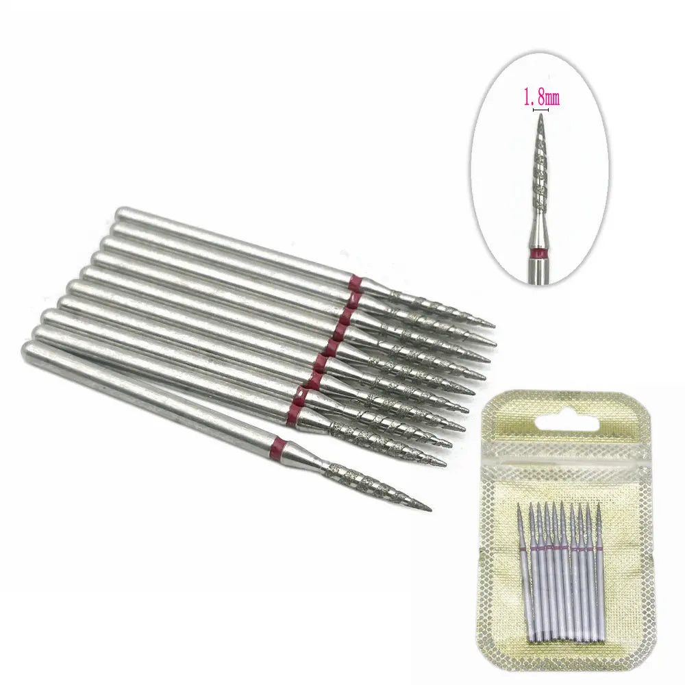 10Pcs  Flame Nail Drill Bits Diamond Cutters for Manicure Cuticle Clean Burr Diamond Mill Nails Accessories Tool