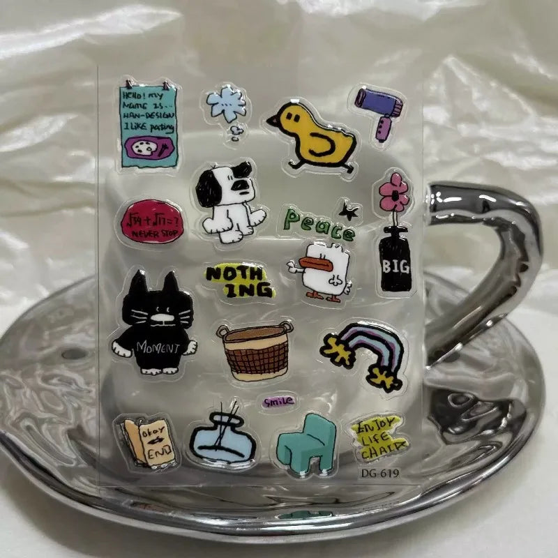 Cute American Cartoon Cat Dog 3D Relief Sticker - Transparent Jelly Resin Decal for Phone Case Tablet Scrapbook & Journal Decor