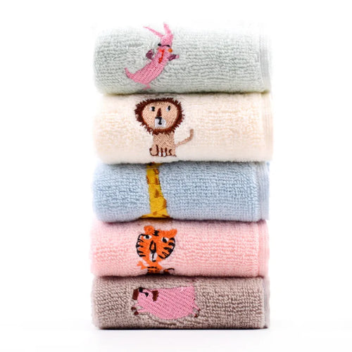 1Pcs 25x25cm 100% Cotton Cartoon Animal Embroidered Small Square Towel Baby Hand Wash Face