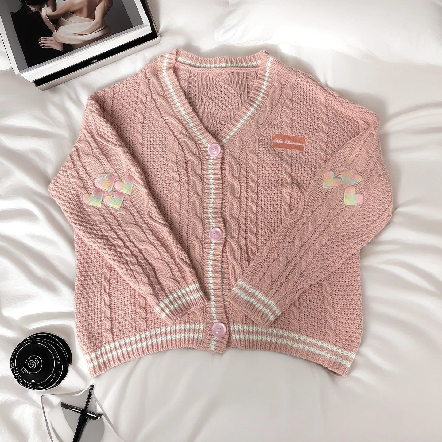 Winter Women Glittery Chunky Knit Sweater with Star Embroidery Orange Cardigans Spring Woman Y2k Gold Thread Show-girl Cardigans