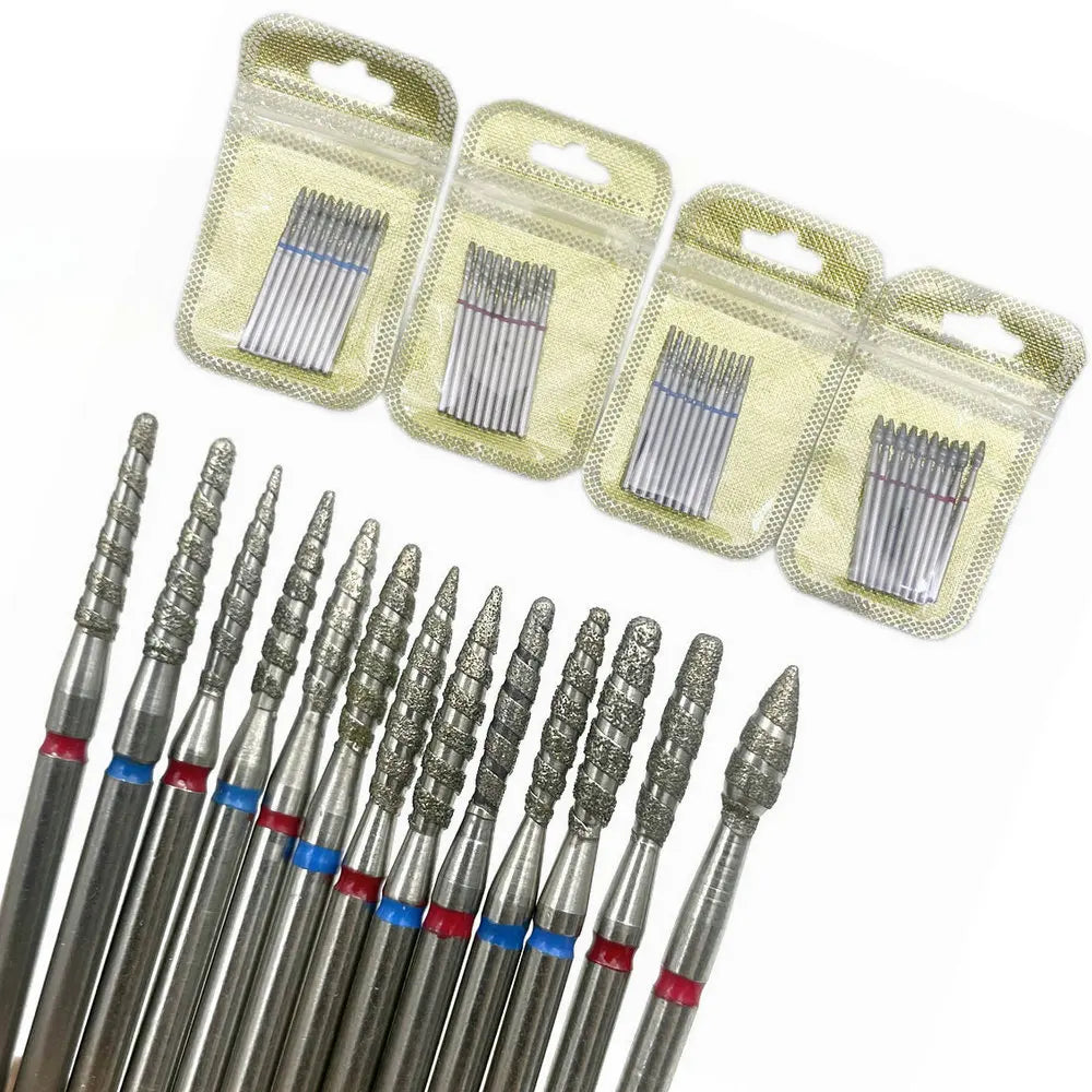 10Pcs  Flame Nail Drill Bits Diamond Cutters for Manicure Cuticle Clean Burr Diamond Mill Nails Accessories Tool