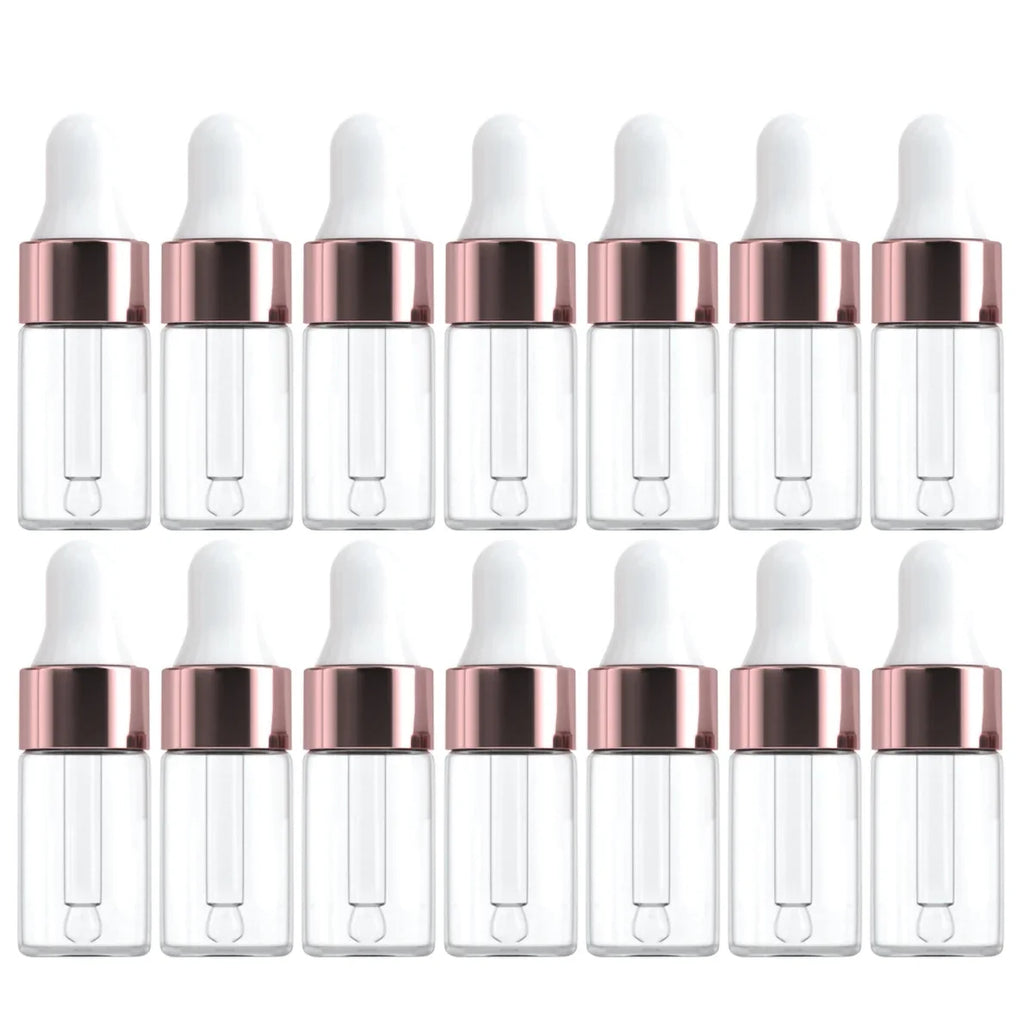 10/20pcs Mini Dropper Bottles Glass Empty Essential Oil Aromatherapy Bottles Rose Gold Cap Pipettes Bottles 1ml 2ml 3ml 5ml