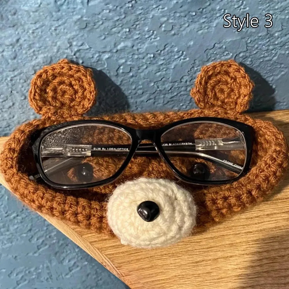 Handmade Crochet Bear Eyeglass Holder Tray – Cute Desktop Organiser & Mother's Day Gift