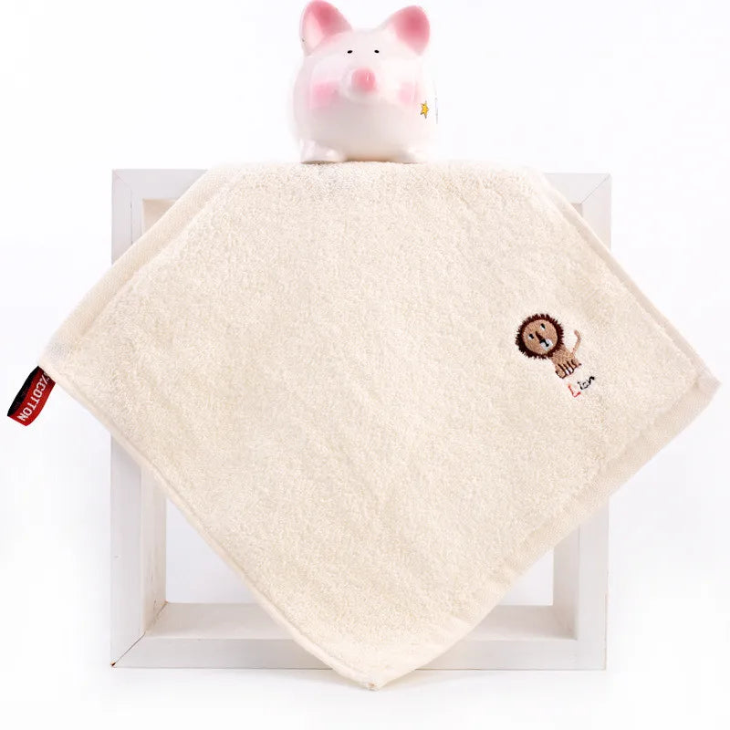 1Pcs 25x25cm 100% Cotton Cartoon Animal Embroidered Small Square Towel Baby Hand Wash Face