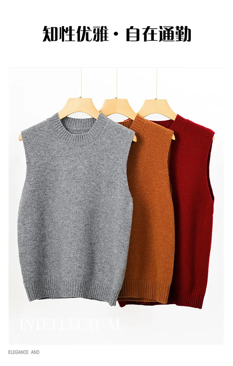WinvyNee 2025 Women's Wool Vest O Neck Clothing Casual Warm Outerwears Waistcoat Ladies Tops Knitted Sweaters Autumn C1002050