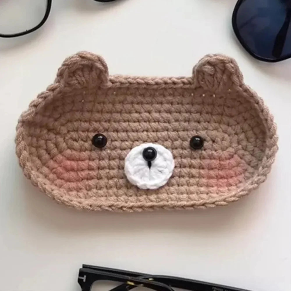 Handmade Crochet Bear Eyeglass Holder Tray – Cute Desktop Organiser & Mother's Day Gift